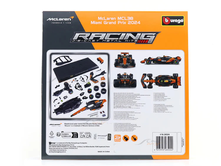 Bburago 1/24 McLaren MCL38 Miami GP 2024 Lando Norris Die-Cast Metal Kit