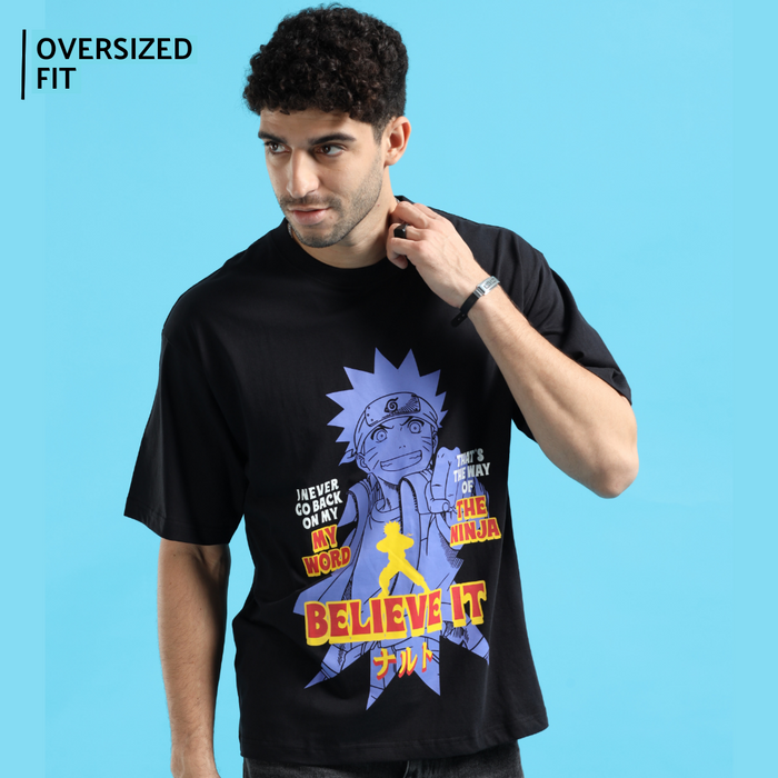 Naruto Believe It Black Oversized Mens T Shirt