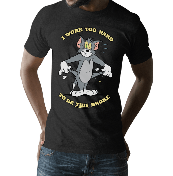 Tom And Jerry  Tom I Work Hard Navy Blue Mens T Shirt - www.entertainmentstore.in