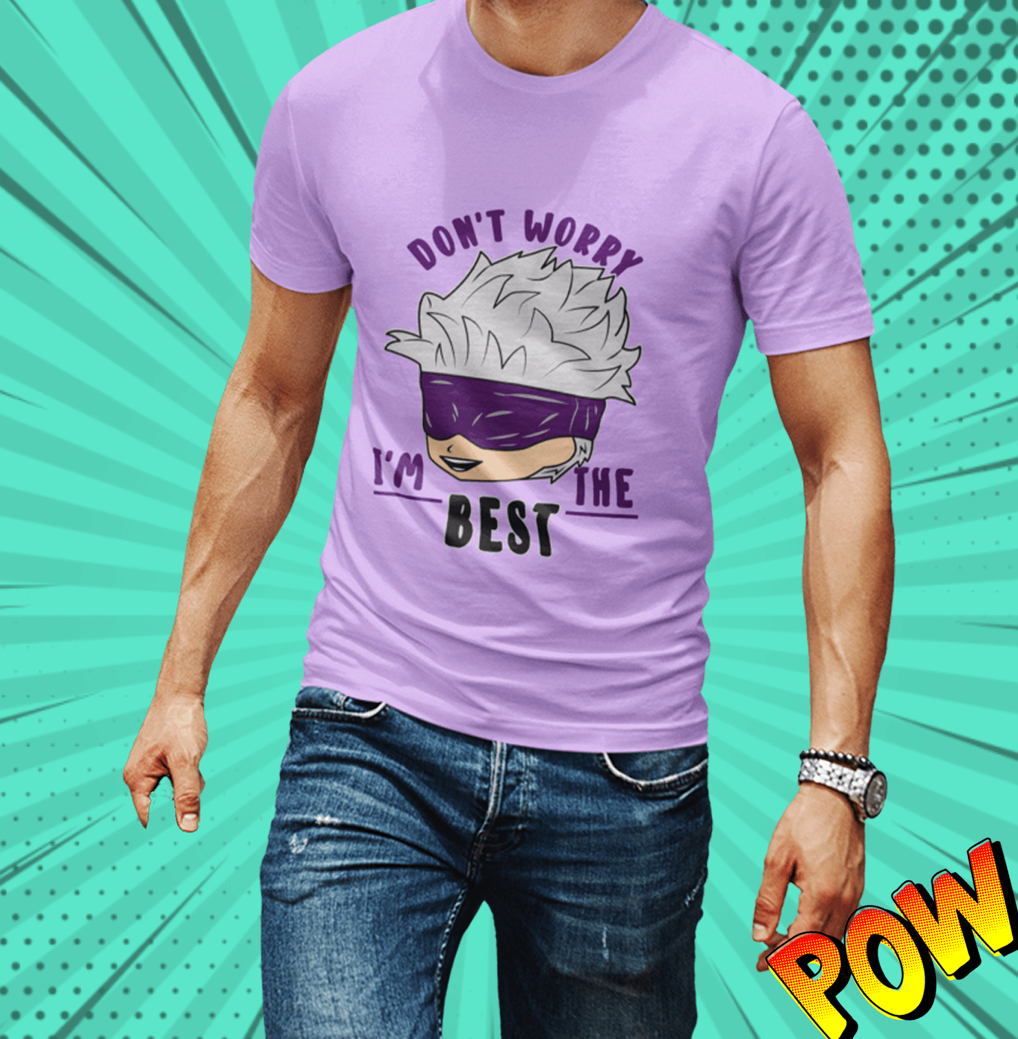 Gojo chibi Lilac Oversized Mens T Shirt - www.entertainmentstore.in