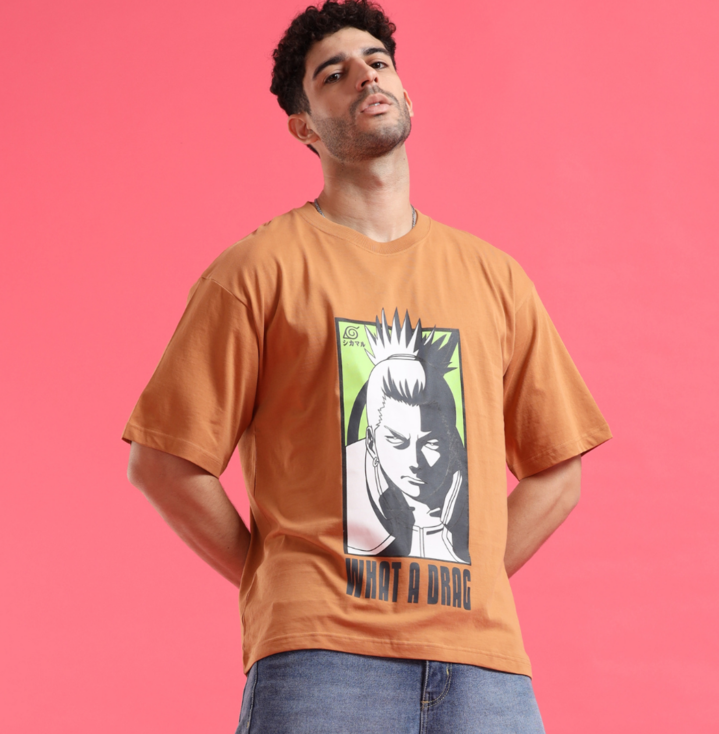 Naruto Shika Brown Oversized  Mens T Shirt - www.entertainmentstore.in