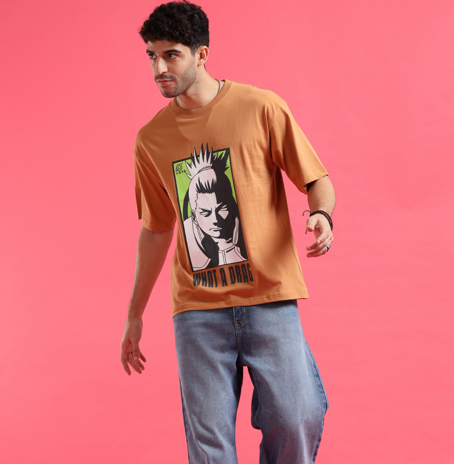 Naruto Shika Brown Oversized  Mens T Shirt - www.entertainmentstore.in