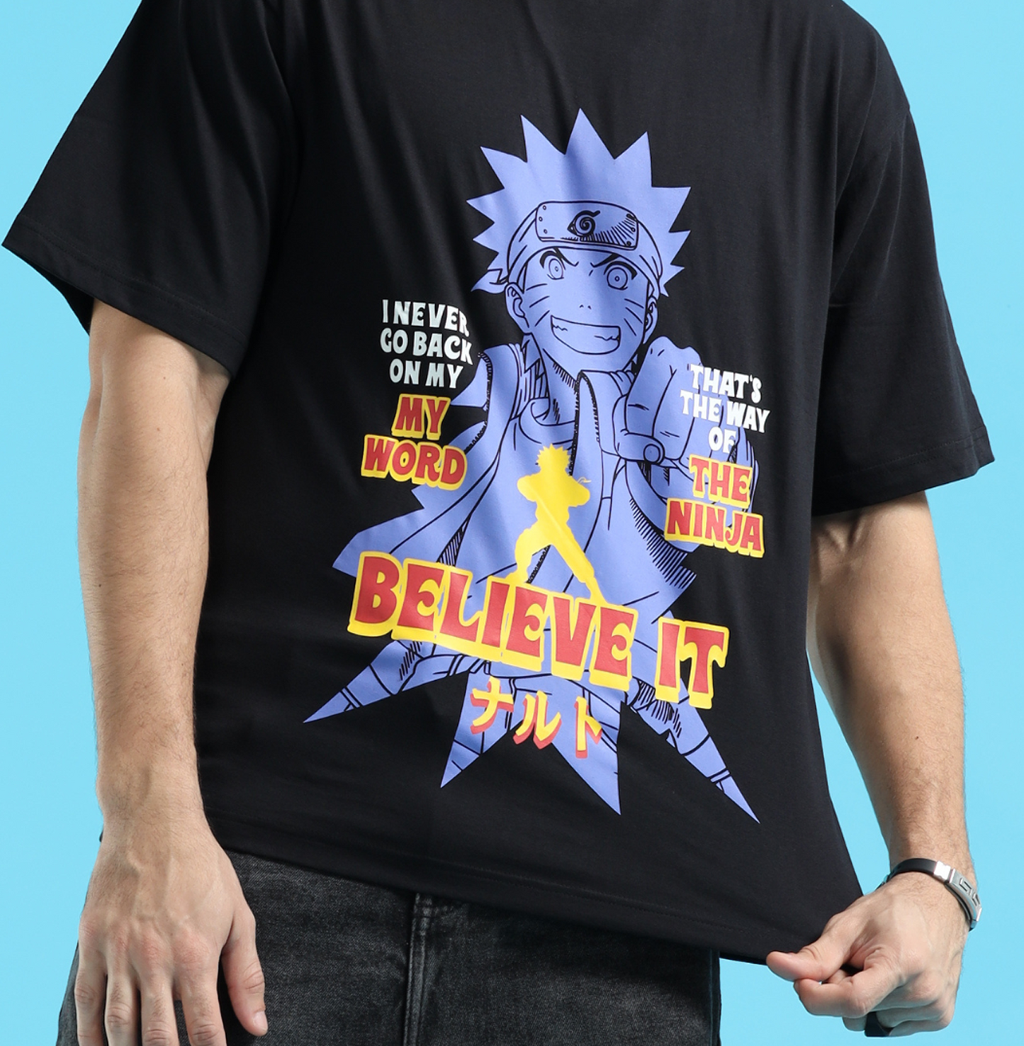 Naruto Believe It Black Oversized Mens T Shirt - www.entertainmentstore.in