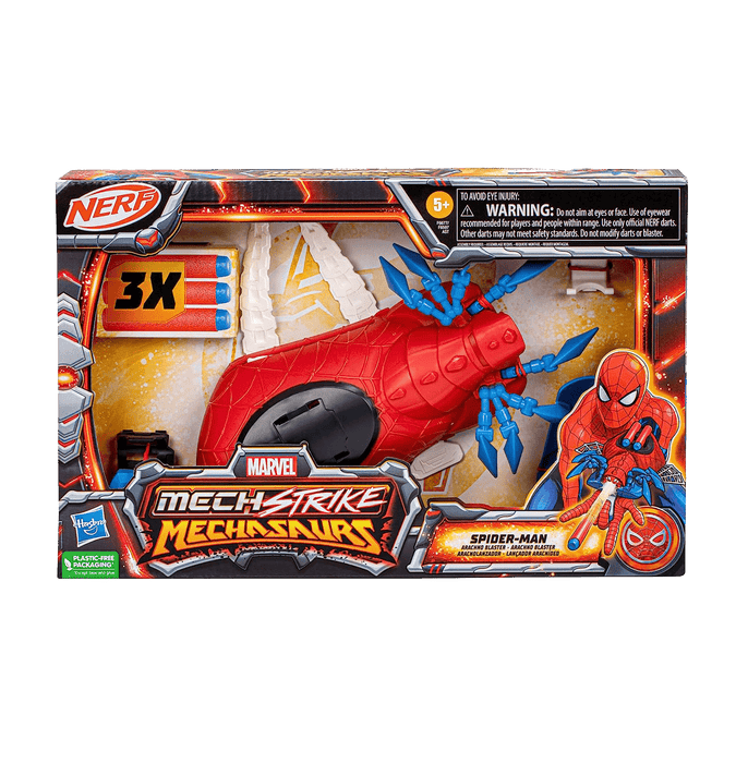 Marvel Mech Strike Mechasaurs Spider Man Arachno NERF Blaster With 3 Darts - www.entertainmentstore.in
