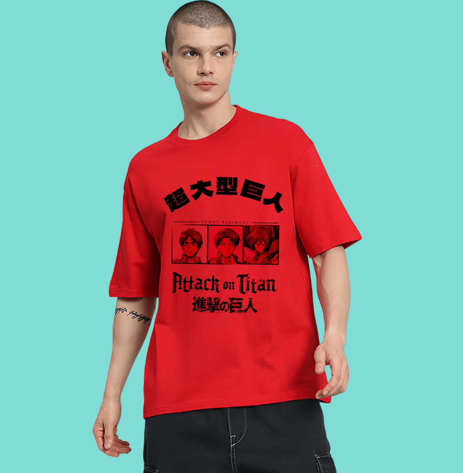 Attack On Titan 3498 Red Regular Fit Mens T Shirt