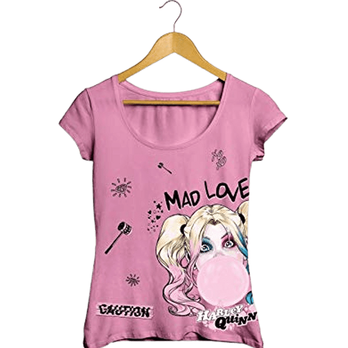 Harley Quinn Mad Love Pink Womens Tops - www.entertainmentstore.in