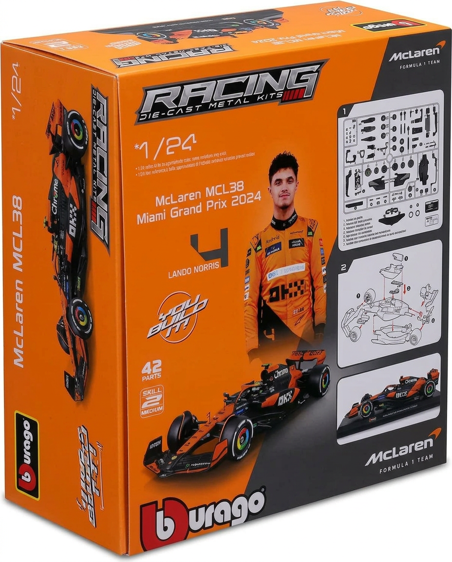 Bburago 1/24 McLaren MCL38 Miami GP 2024 Lando Norris Die-Cast Metal Kit