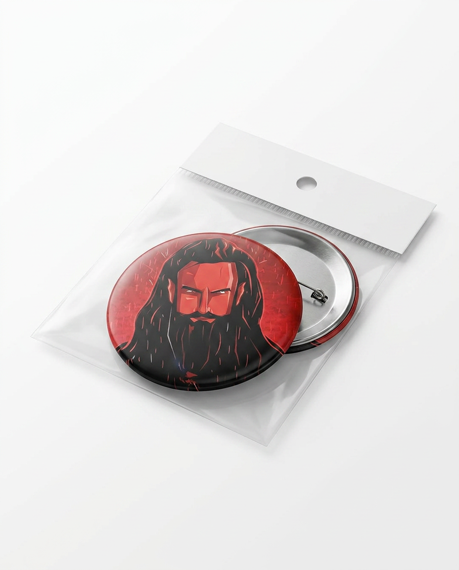 Red Graphic Print Round Pin Badge