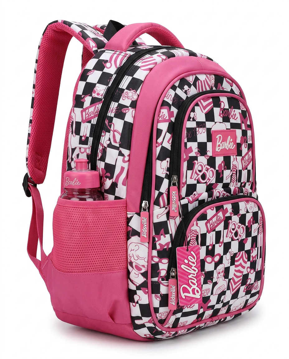 Barbie Checkered Pink & Black Backpack