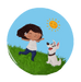 Girl And Dog Playing Badge - www.entertainmentstore.in