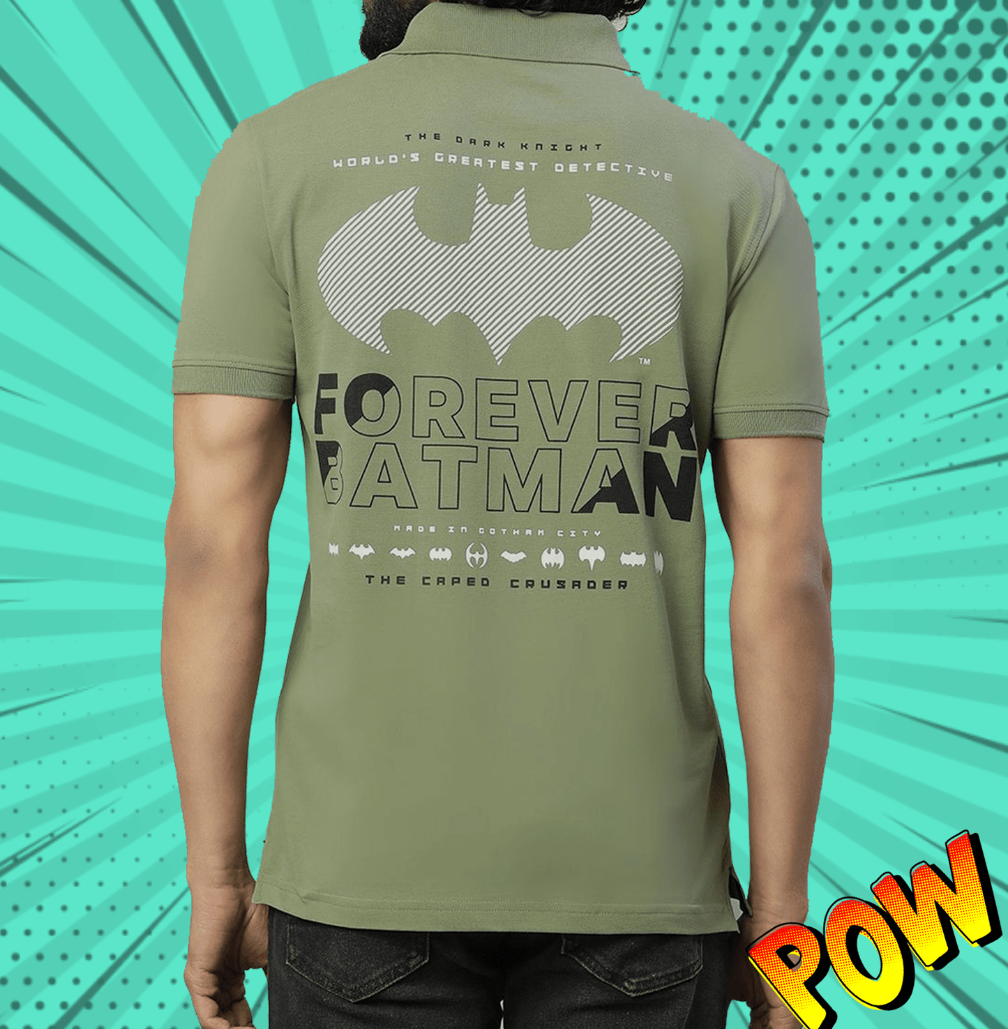 Batman 0766 Sage Green Polo T Shirt - www.entertainmentstore.in