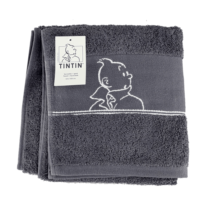 Tintin Grey Small Towel And Face Cloth - www.entertainmentstore.in