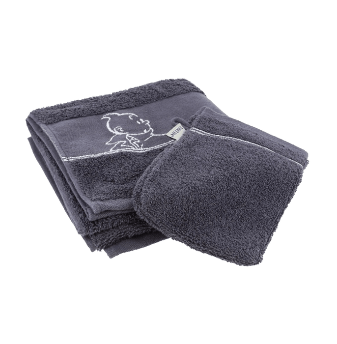Tintin Grey Small Towel And Face Cloth - www.entertainmentstore.in
