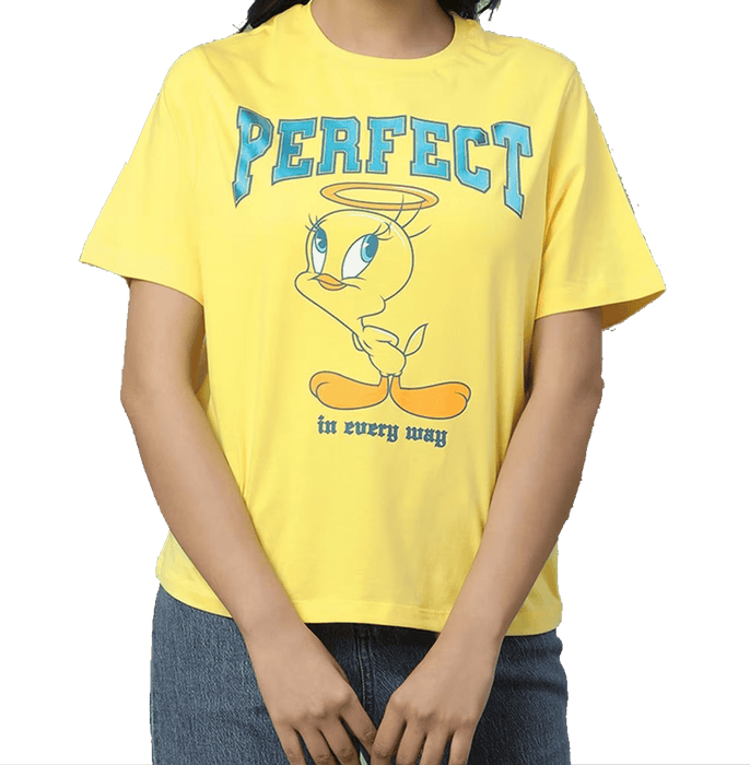 Looney Tunes 1039 Bright Yellow Women T Shirt - www.entertainmentstore.in
