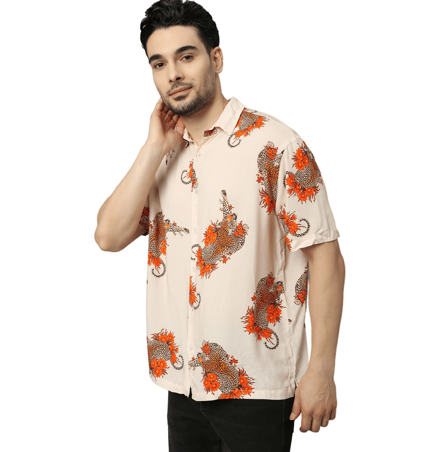 Hanami Cheetah Printed Cream Unisex Shirt - www.entertainmentstore.in