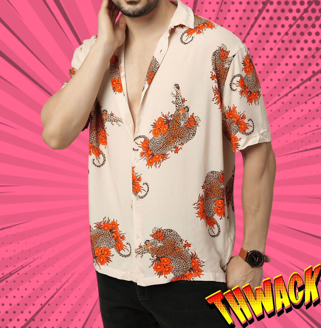 Hanami Cheetah Printed Cream Unisex Shirt - www.entertainmentstore.in