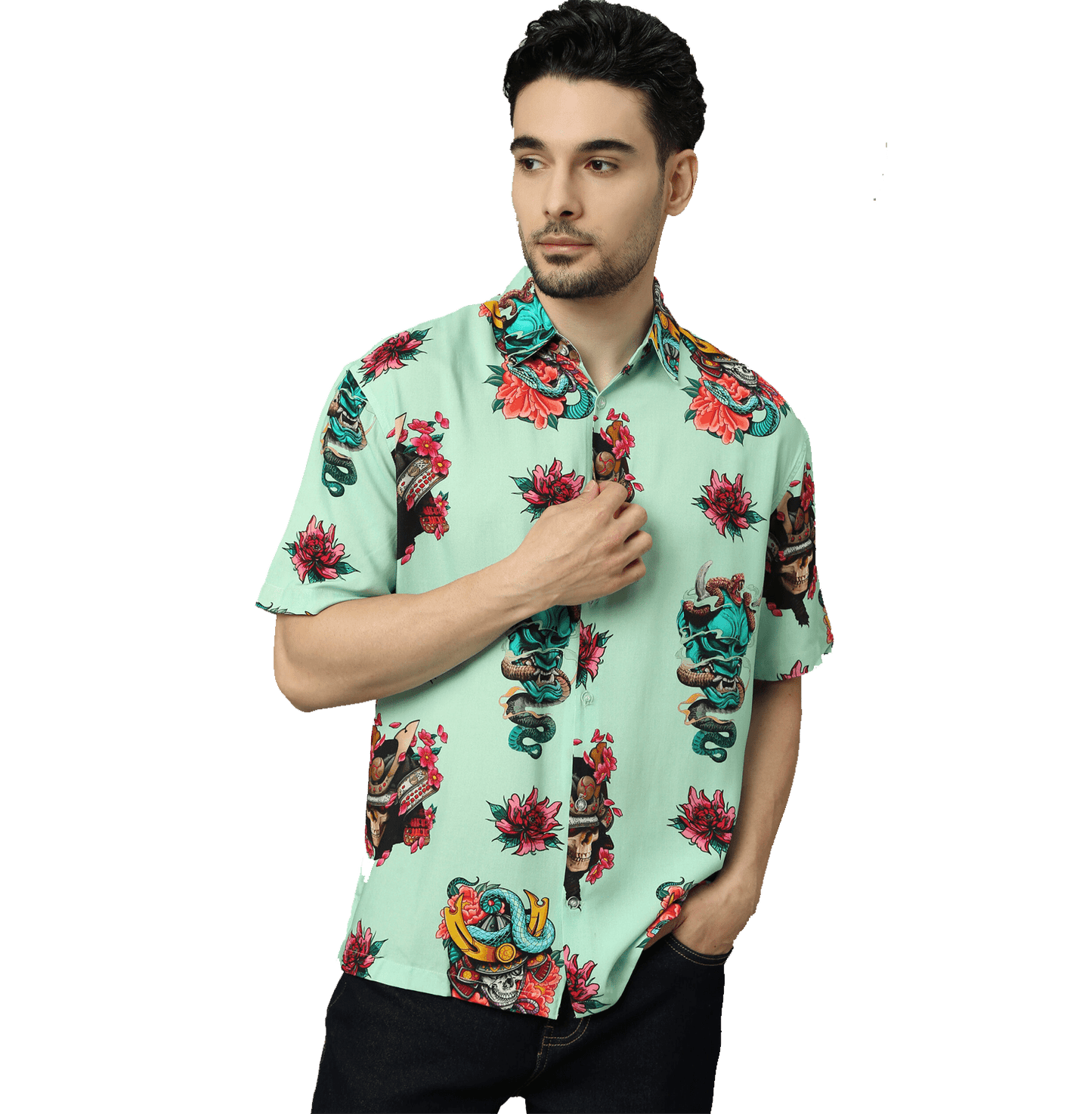 Kasai Ronin Printed Green Unisex Shirt - www.entertainmentstore.in