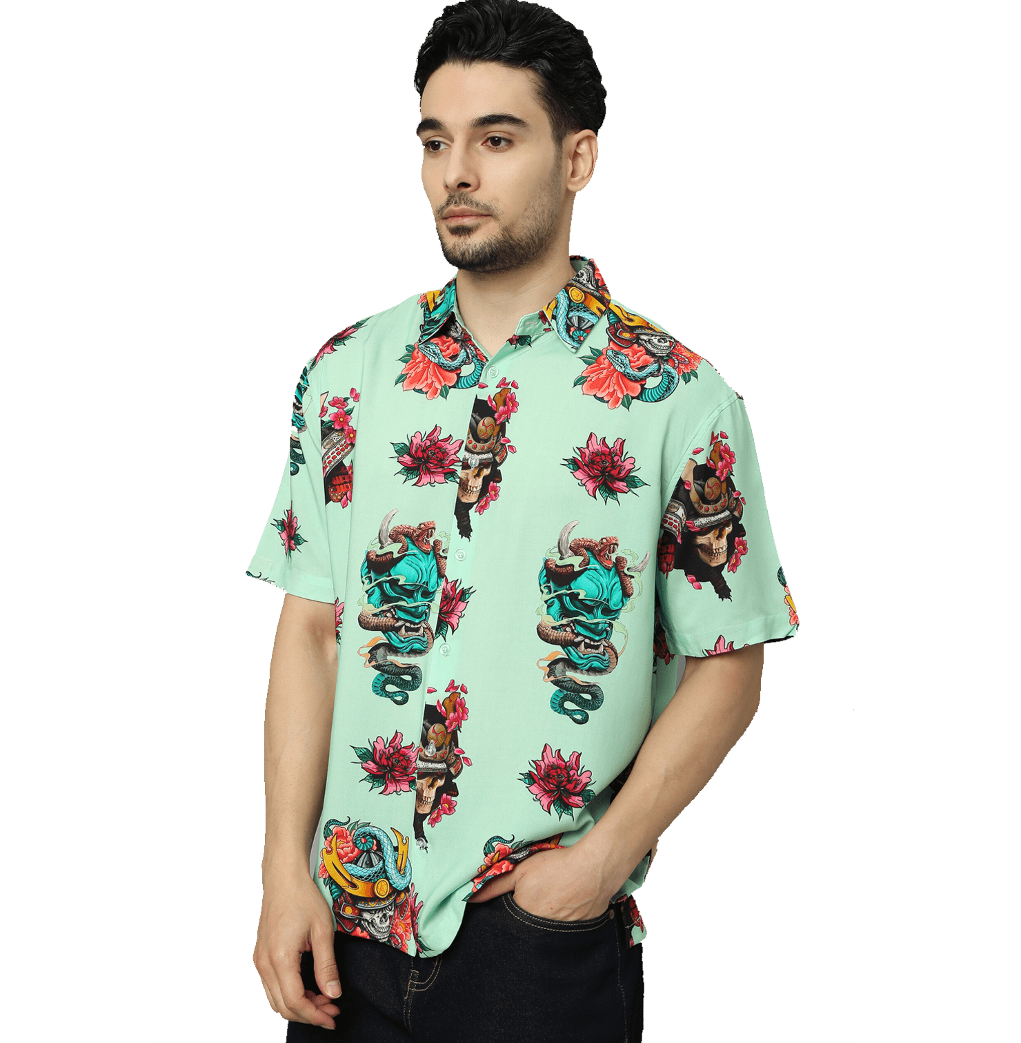 Kasai Ronin Printed Green Unisex Shirt - www.entertainmentstore.in