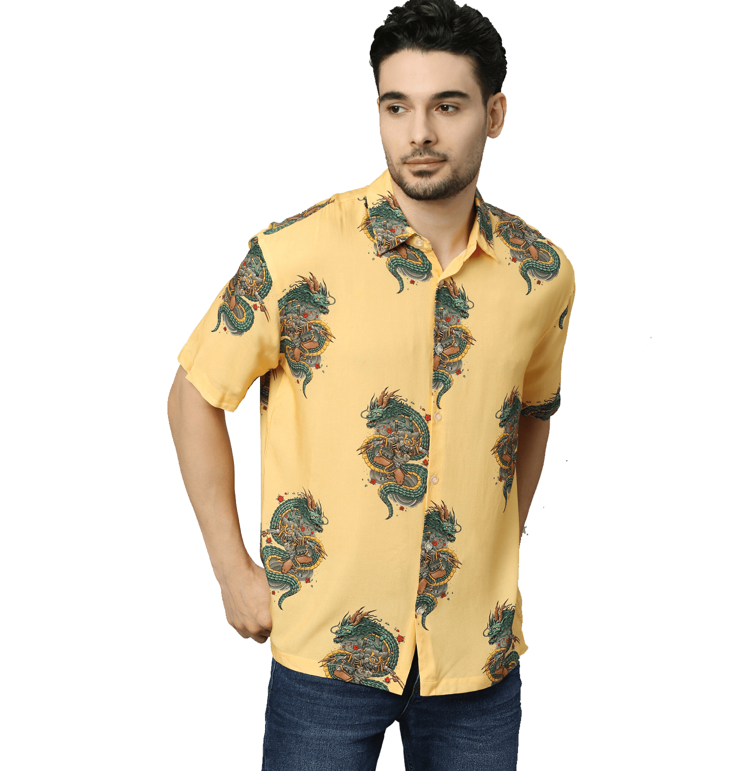 Ryushin Samurai Printed Yellow Unisex Shirt - www.entertainmentstore.in