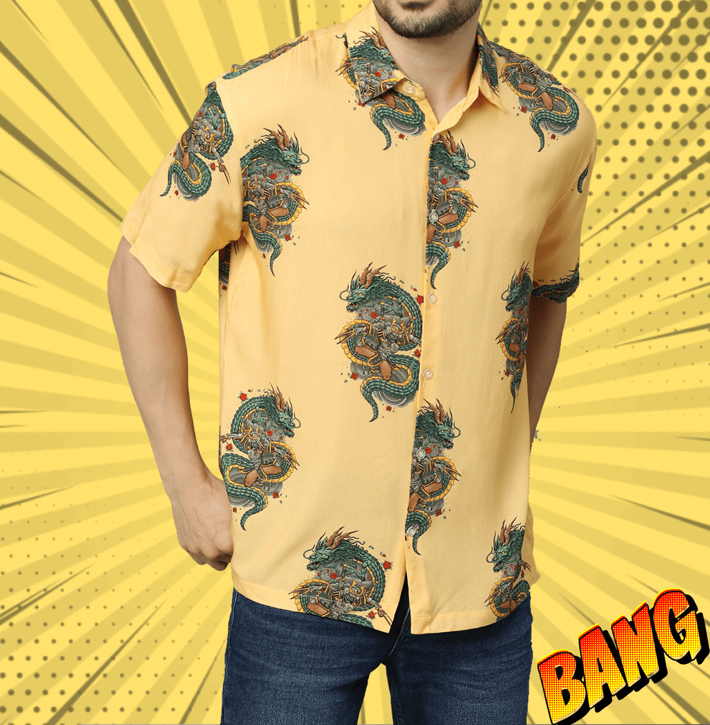 Ryushin Samurai Printed Yellow Unisex Shirt - www.entertainmentstore.in