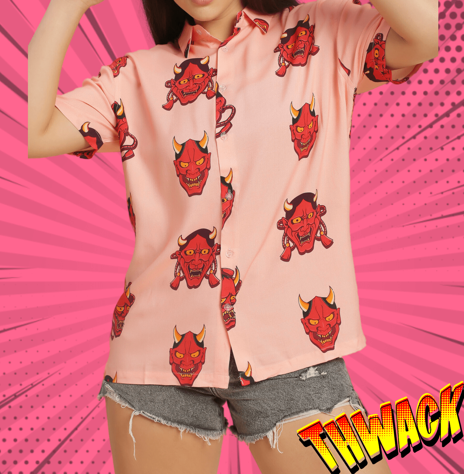 Sakura Oni Printed Pink Unisex Shirt - www.entertainmentstore.in