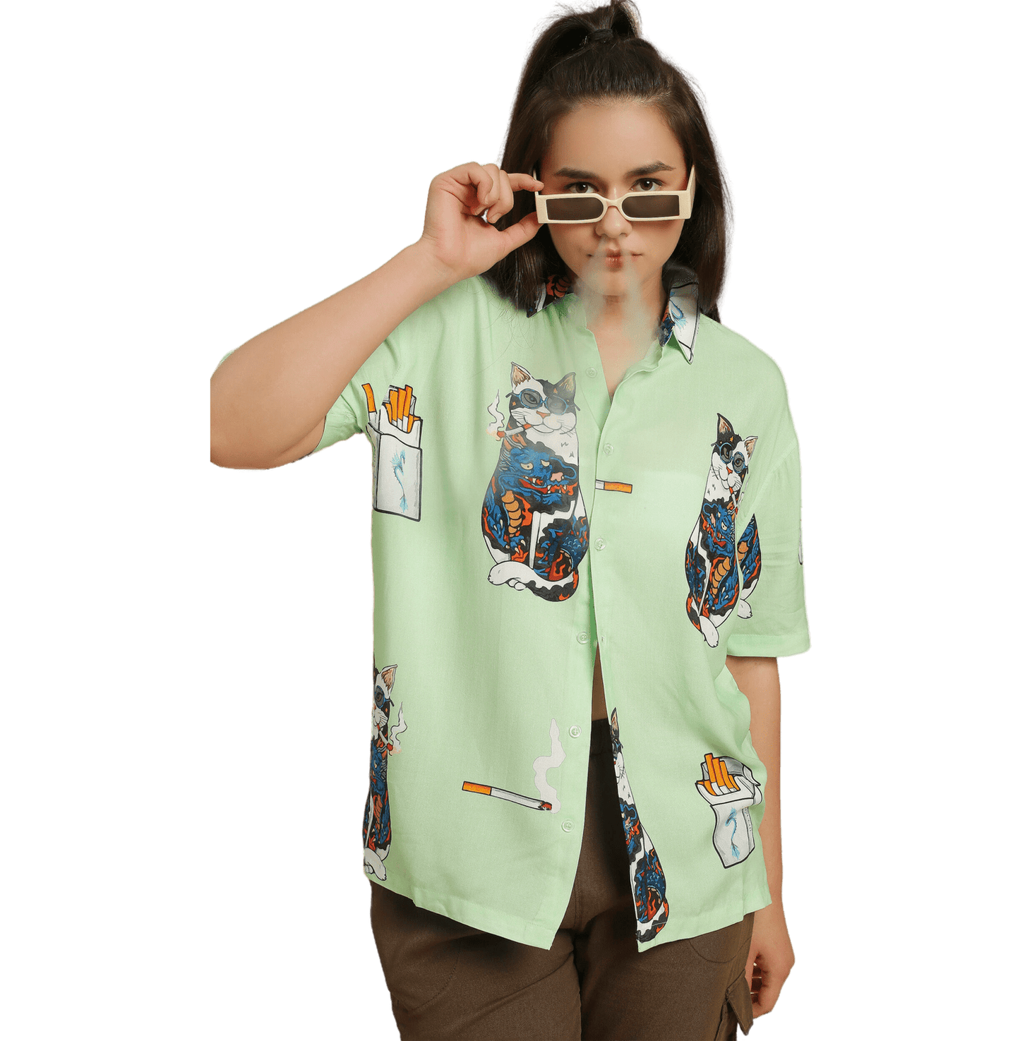 Smoking Yakuza Neko Printed Unisex Shirt - www.entertainmentstore.in