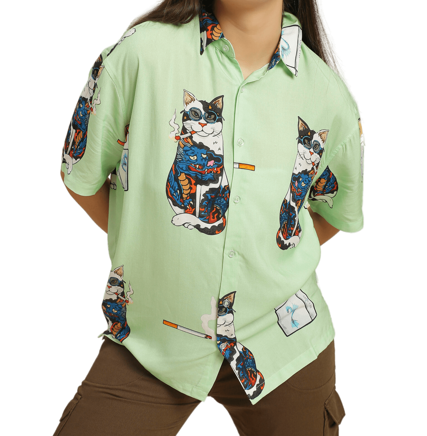 Smoking Yakuza Neko Printed Unisex Shirt - www.entertainmentstore.in