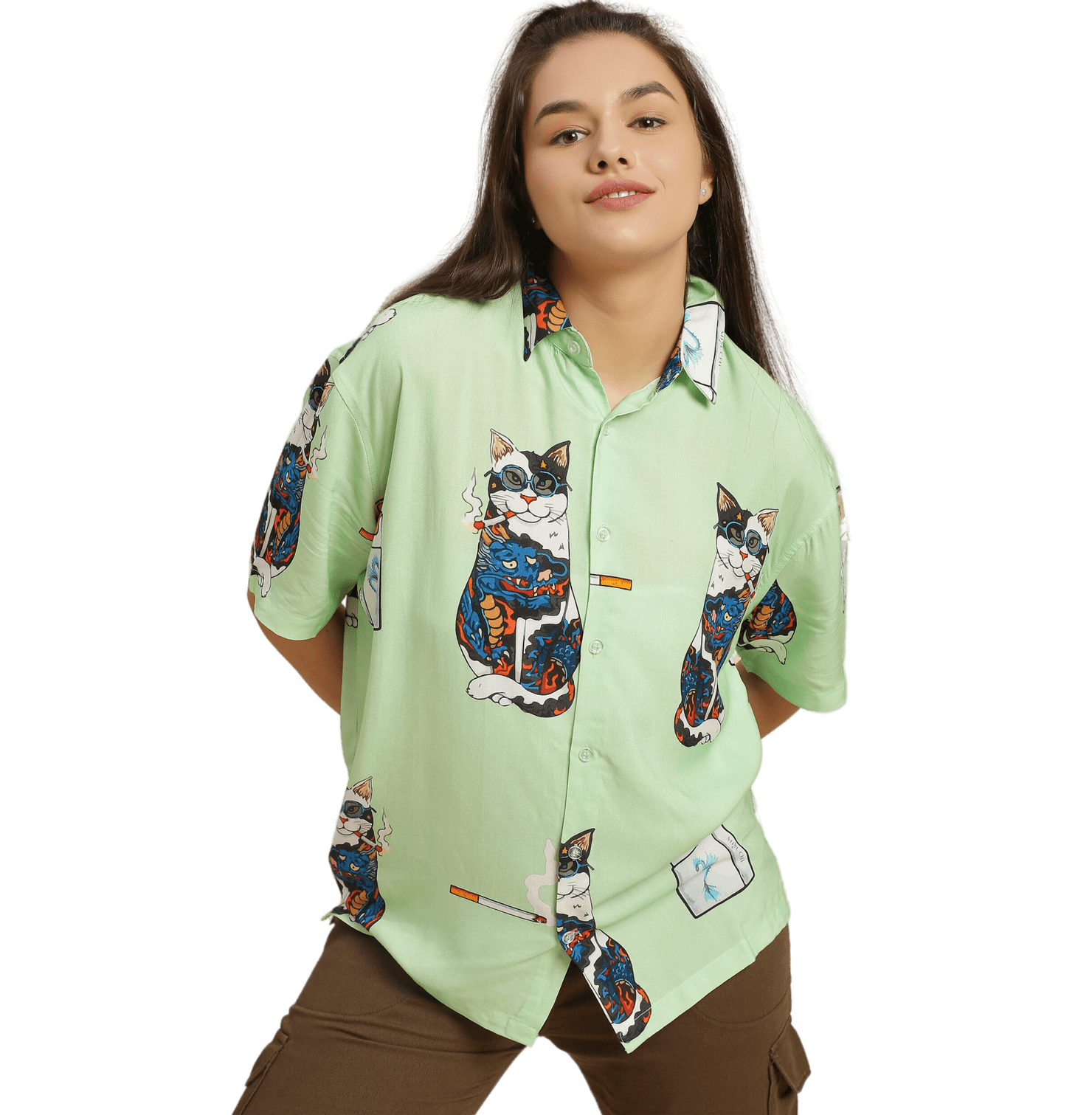 Smoking Yakuza Neko Printed Unisex Shirt - www.entertainmentstore.in