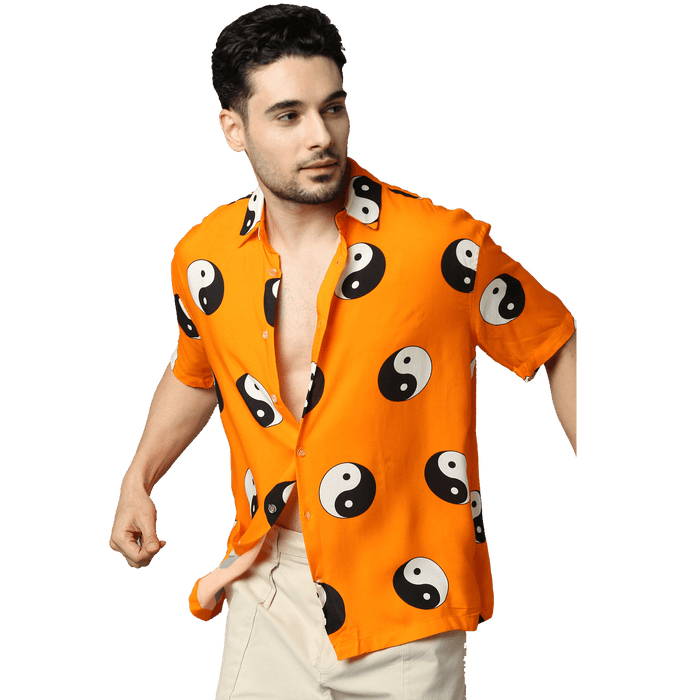 Yin Yang Printed Orange Unisex Shirt - www.entertainmentstore.in