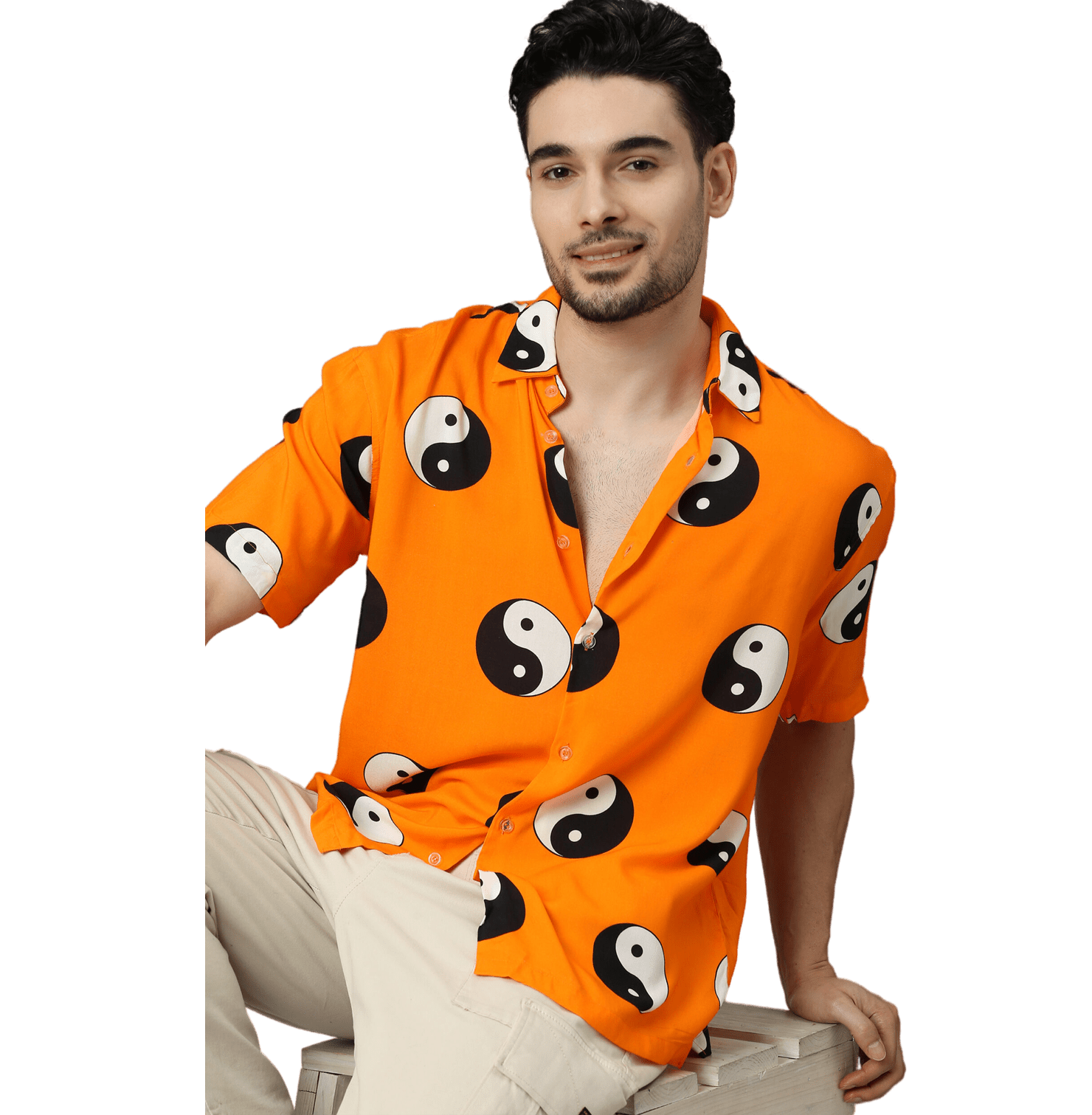 Yin Yang Printed Orange Unisex Shirt - www.entertainmentstore.in