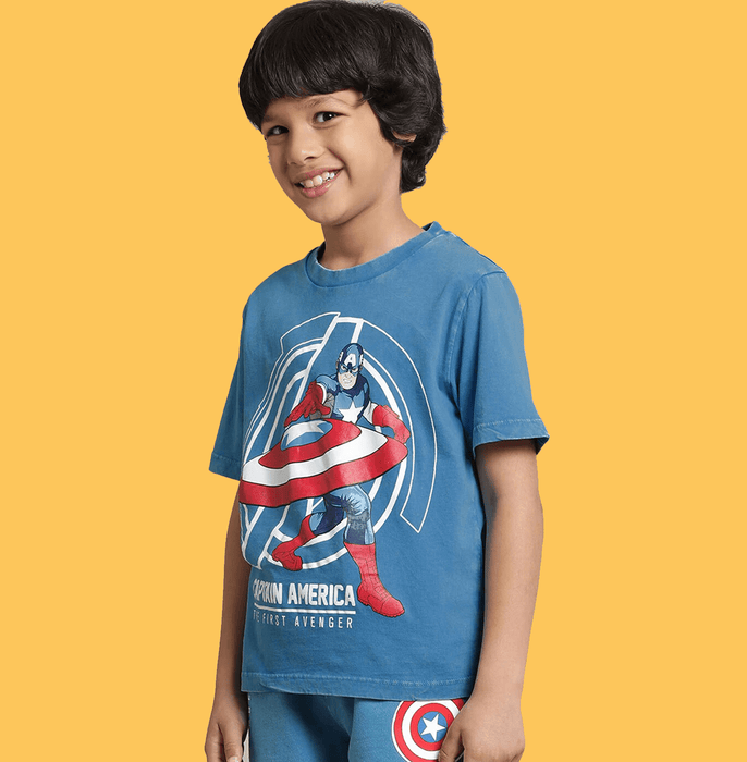 Captain America 1087 Blue Acid Wash Kids T Shirt