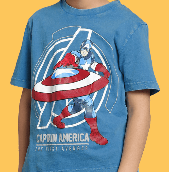 Captain America 1087 Blue Acid Wash Kids T Shirt