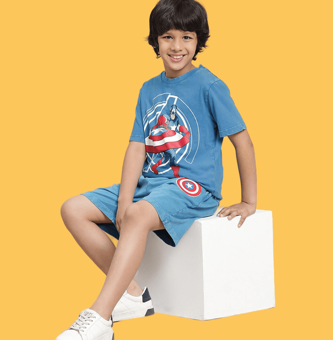 Captain America 1087 Blue Acid Wash Kids T Shirt