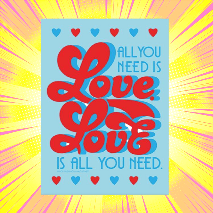 Lyrics by Lennon & McCartney All You Need Is Love Retro Art Print - www.entertainmentstore.in