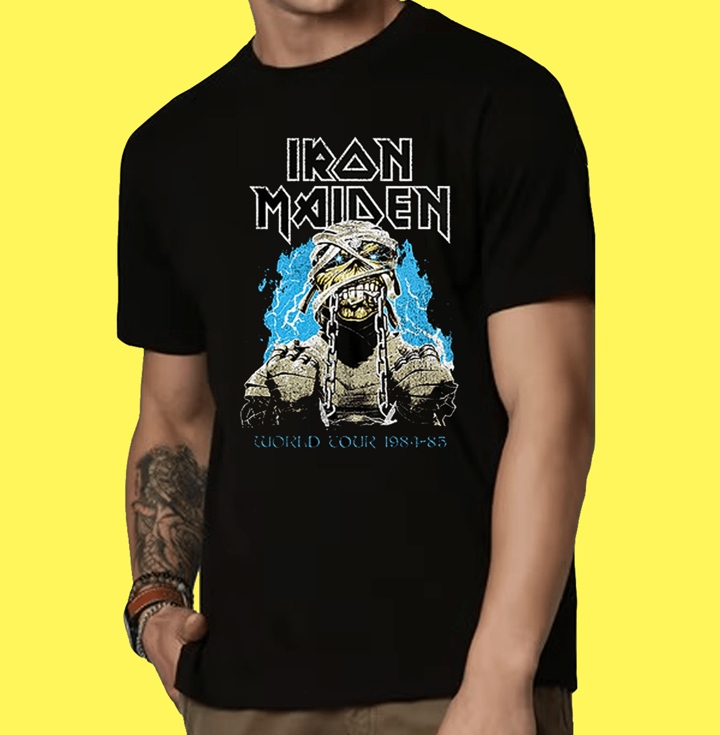 Rock N Roll Iron Maiden Powerslave Mummy World Slavery Tour T Shirt