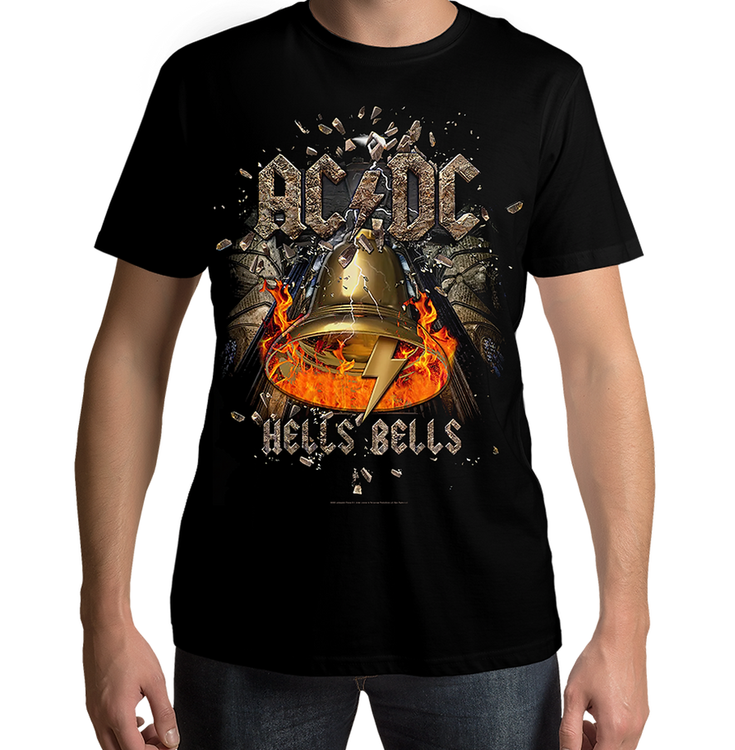 AC DC Hells Bells Jumbo Print Black T Shirt - www.entertainmentstore.in