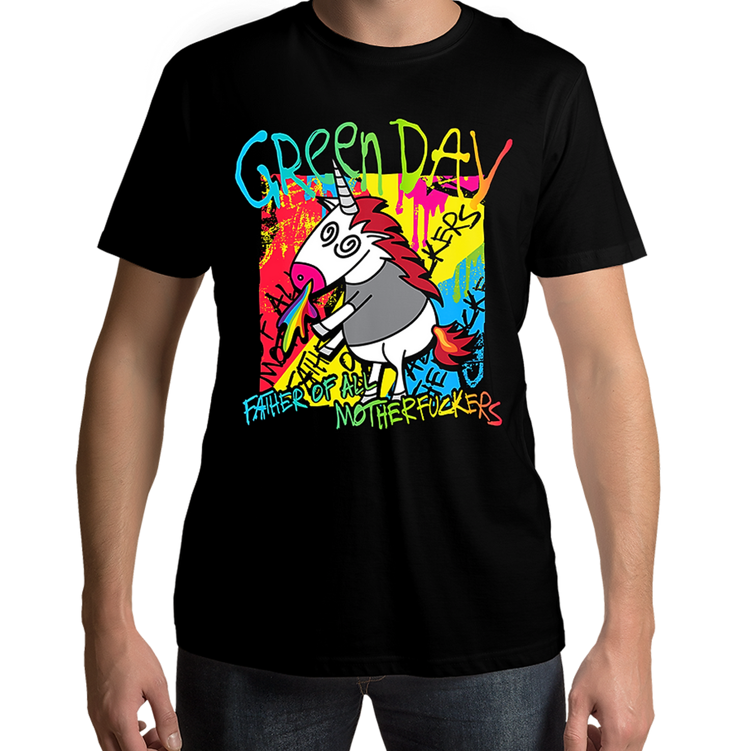 Green Day Unicorn Wall Black T Shirt - www.entertainmentstore.in