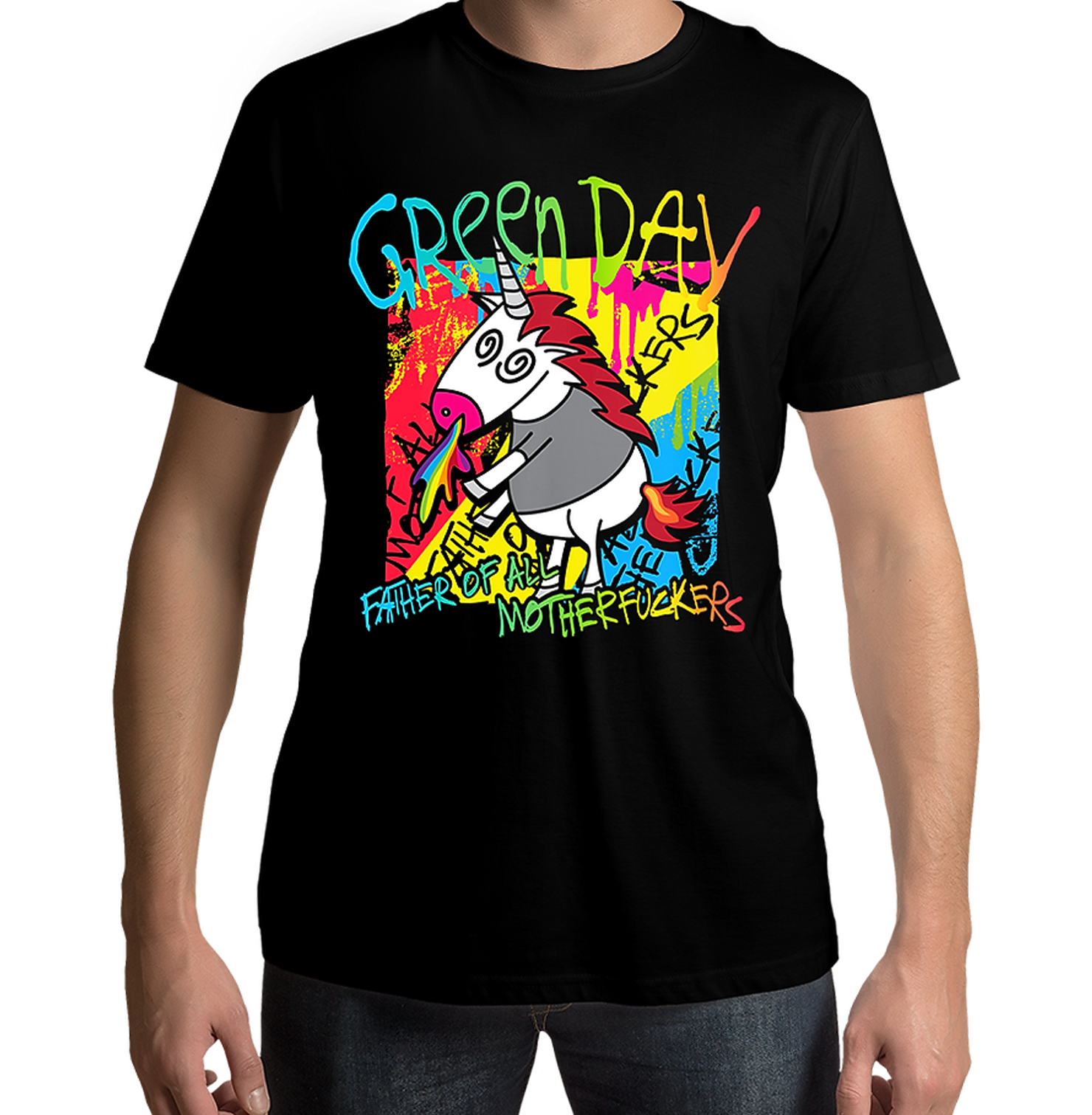 Green Day Unicorn Wall Black T Shirt - www.entertainmentstore.in