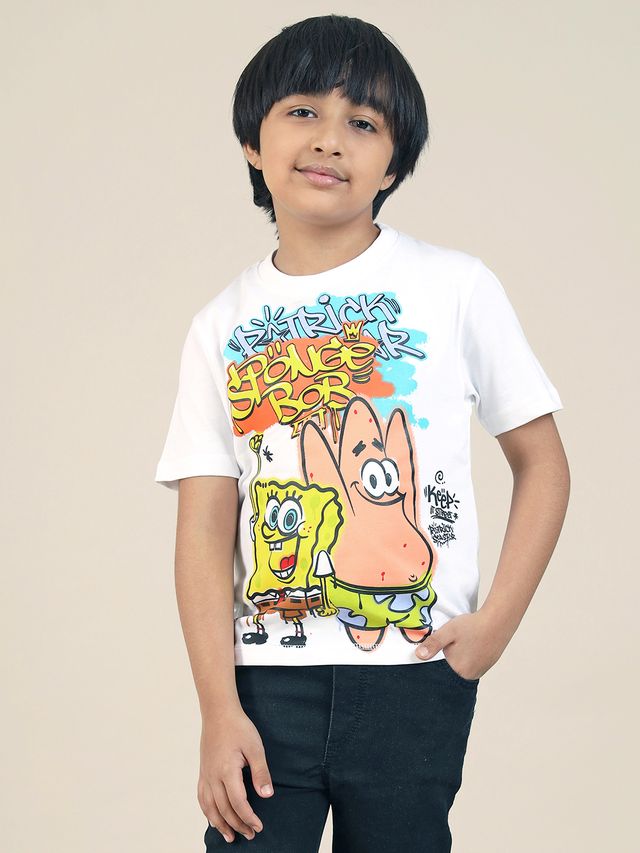 Sponge Bob Squarepants White Regular Kids Boys T Shirt