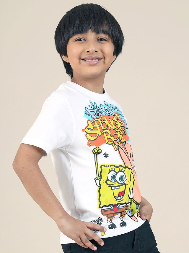 Sponge Bob Squarepants White Regular Kids Boys T Shirt