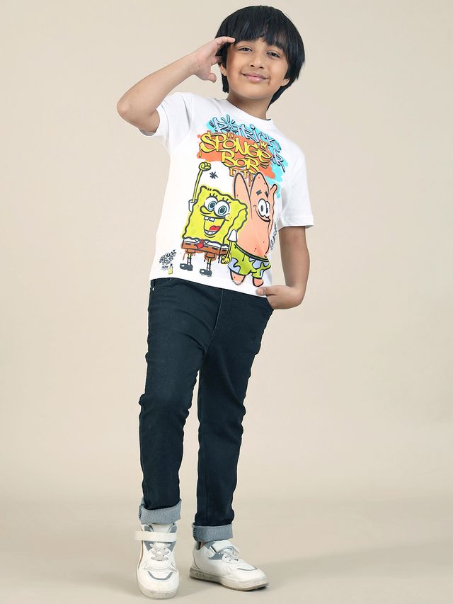 Sponge Bob Squarepants White Regular Kids Boys T Shirt