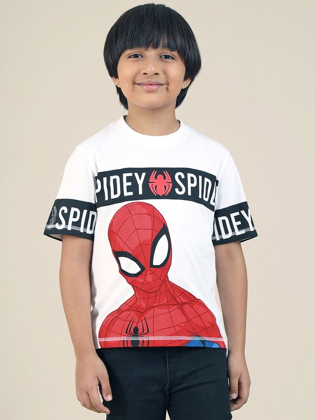 Spiderman White Regular Kids Boys T Shirt