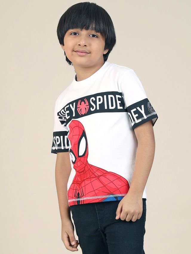 Spiderman White Regular Kids Boys T Shirt