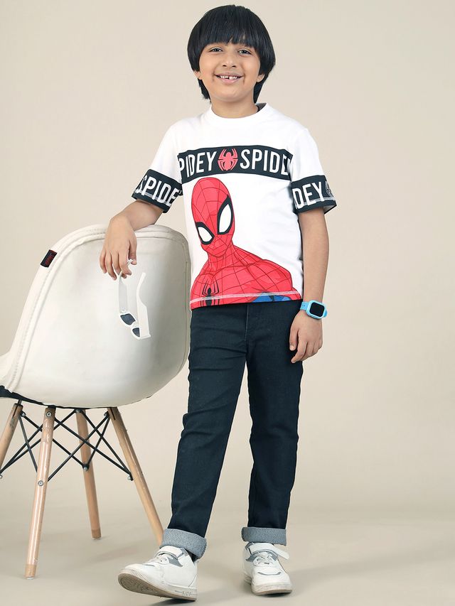 Spiderman White Regular Kids Boys T Shirt