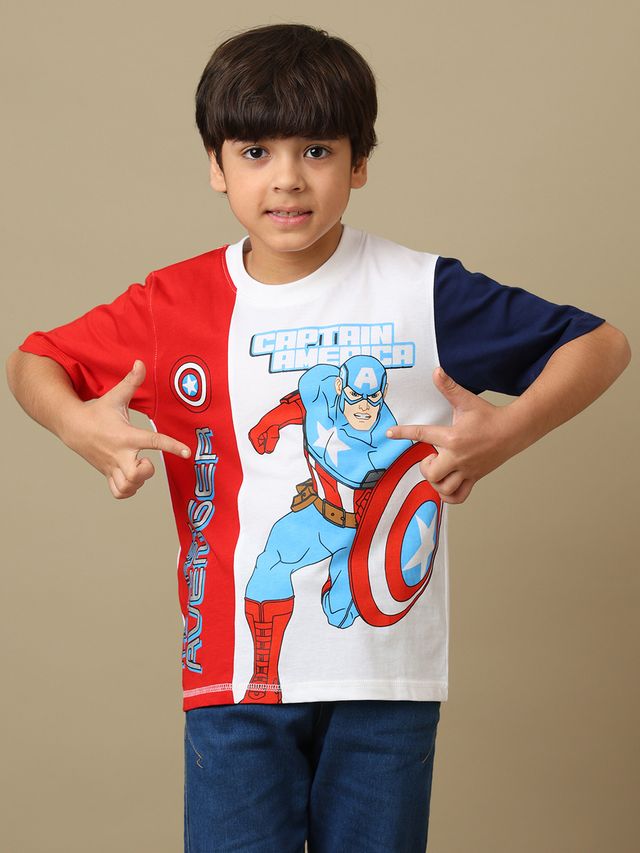 Captain America Optic White-Tomato Red-Navy Peony Kids T Shirt