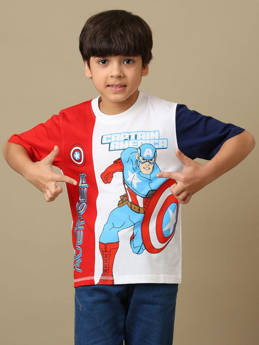 Captain America Optic White-Tomato Red-Navy Peony Kids T Shirt