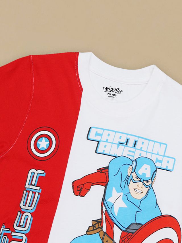 Captain America Optic White-Tomato Red-Navy Peony Kids T Shirt