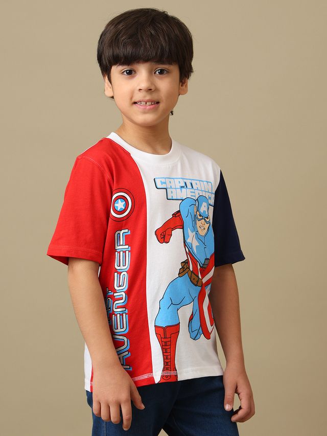 Captain America Optic White-Tomato Red-Navy Peony Kids T Shirt