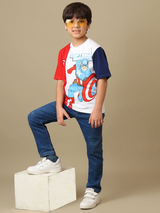 Captain America Optic White-Tomato Red-Navy Peony Kids T Shirt