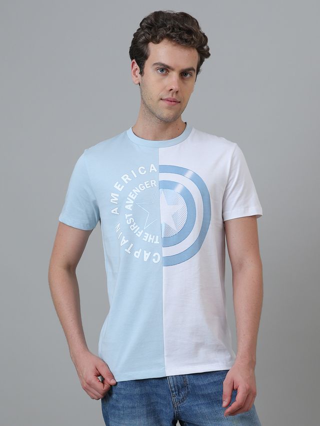 Captain America Light Blue - White T Shirt